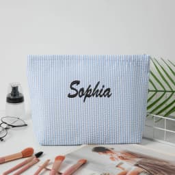 Customised Embroidery/Standard Style 2 Options, Bubble Gauze Striped Makeup Bag, Storage Pouch, Back-to-School Season