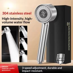 304 Stainless Steel High Pressure Filter Shower Head 3-Speed Large Flow Showerhead Shatter-Resistant Detachable for Bathroom