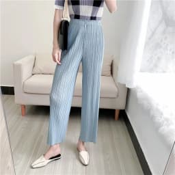 Summer New Casual Pants Simple Loose Comfortable Stretch Pleated Straight Nine Pants Women's Lightweight Fabric 90/95 Cm