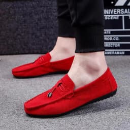Summer Red Suede Loafers Men Shoes Slip On Soft Moccasins Breathable Flats Men's Driving Shoes Men Leather Casual Shoes Handmade