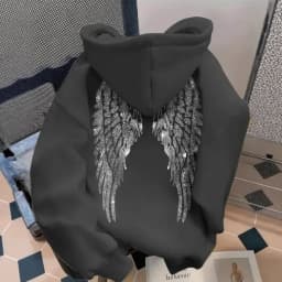 Women Oversized Hoodie Angel Wings Print Pullover Long Sleeve Loose Fit Streetwear Casual Sweatshirt