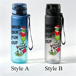 650ml The Grinch Christmas Bouncing Lid Water Cup, Gradient Frosted Leak‑proof Portable Sports Drinking Bottle with Lanyard