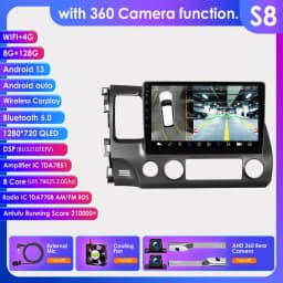 10.1 " Hizpo 2Din Android Auto Car Radio for Honda Civic 2006 - 2011 Snapdragon 6115 GPS RDS DSP BT 4G CarPlay SWC 360 ° CAM