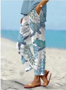 Ladies New Hot Plus Size Printed Simple Roll-up Casual Pants Streetwear Women PantsNine-minute Pants Breathable CoolSummer
