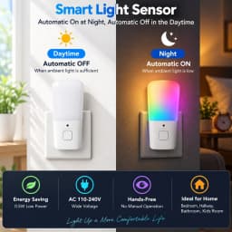 Melery Night Light Bulbs EU Plug 0.5W Low Power Sensor Control RGB Plug-in Color Changing Susk To Dawn Home Office Lamp Creative
