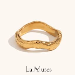 La. Muses Stainless Steel Wavy Texture Rings For Women 18K PVD Plated Fashionable Waterproof Jewelry Gifts