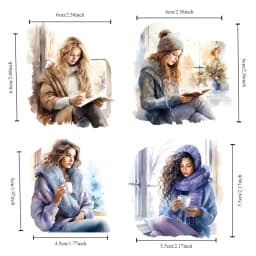 Comfortable Windows for Girls Reading Books and Drinking Coffee Paper Stickers - DIY Planner Decoration Material,Scrapbooking