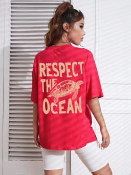 Respect The Ocean Green Turtle Print T-Shirts Women Casual Fashion T Shirt Breathable Cotton Short Sleeve O-Neck Street Clothing