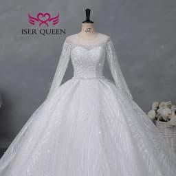 Customized Sheer Neck Long Sleeves Wedding Dress 2026 New Fashion Pearls And Crystal Beaded Luxury Wedding Dress Bride WX0467