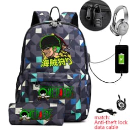 One Piece Zoro Print School Backpack Anti Theft Kids Teen Bookbag with Pencil Case