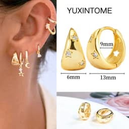 Pave Micro Crystal North Star Hoop Earrings Punk 925 Sterling Silver Ear Needle Twist Gold Earrings For Women Minimalist Jewelry