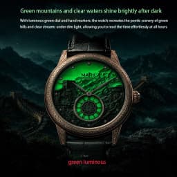 Men's Automatic Great Wall Mechanical Watch Luminous Skeleton Two Hands Small Second Sub Dial 30M Water Resistant 43MM Large Dia