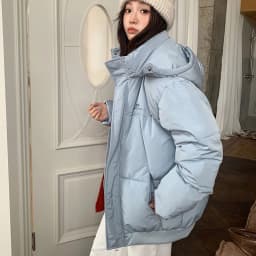 Korean Style Thickened Puffer Jacket for Women Loose Fit Warm Padded Coat Students Winter Solid Color All Match Hooded Parkas