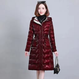 Thick Women's Windproof Long Mother's Down Cotton Coat Women's 2026 Winter Fashion Warm Slim Waist Wrapped Parka Hooded Lace-Up