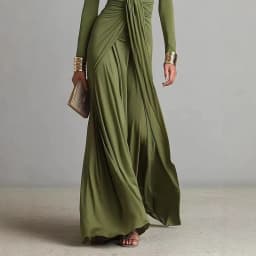 Women's Elegant Deep V Neck Maxi Dress Spring Twist Knot Ruched Floor-Length Evening Gown Autumn New Long Sleeve Slim Boho Dress