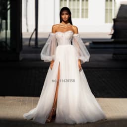 Customized Exquisite Sweetheart Beach Wedding Dresses Off The Shoulder Puff Sleeve Lace Appliques Bridal Gowns Custom