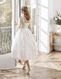 Customized Elegant 3/4 Sleeves A Line White Wedding Dresses for Bride Women Simple Tea Length Lace Romantic Boho Bridal Gowns