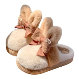 8 cm High Platform Furry Slippers Women's Winter Fluffy Ear Home Shoes Woman White Bunny Rabbit Slippers Woman House Clog Shoes