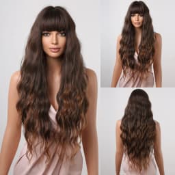 HENRY MARGU Long Wavy Brown Red Orange Wigs with Bangs Cosplay Party Heat Resistant Synthetic Hair Wigs for Black Women Afro