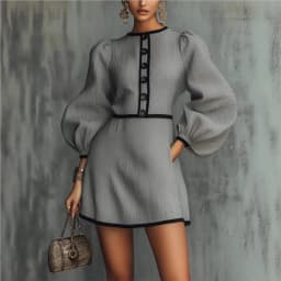 Slim Mini Dress Women's Elegant Lantern Sleeve Round Neck Button-Down Dress 2026 Spring Fall Office Commuting A-Line Dress