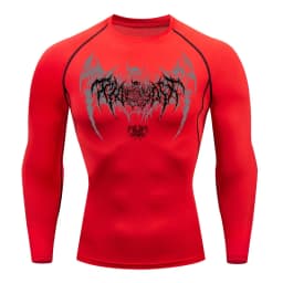 Skull Wings Print Long Sleeve Compression Shirts for Men Gym Workout Running Baselayer Undershirts Spring Fall Athletic Tops