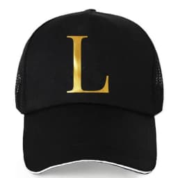 1pc AmaBe Hip-Hop Baseball Cap with Golden Letter Print, Adjustable Hook & Loop Closure, Breathable Mesh Back, Lightweight Stret