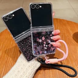 Cherry Blossom Lanyard Phone Case For Samsung Galaxy Z Flip 8 7 FE 6 5 4 3 5G Folding Hard Clear Cover For Samsung Z Flip7 Flip6