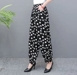 Cotton Silk Pants Women New Spring Summer Elastic High Waist Harem Pants Fashion Printed Casual Wide Leg Pants Female Trousers