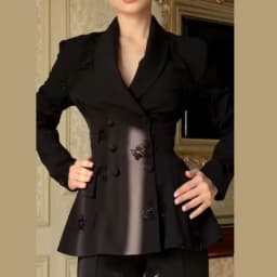 Chic 3d Bead Black Suit Pant Set Long Sleeved V-neck Waist Lace Up Suit Jacket Cozy Versatile Pant 2026 Commuting Woman Clothing