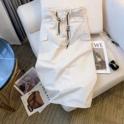 High Waist A-Line Midi Skirt for Women Summer Workwear Korean Style plus Size Pocket Detail Slit Design Versatile Skirt