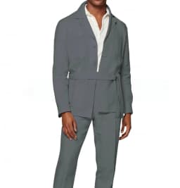New 2 Pieces Linen Men's Suits With Belt Tuxedo Summer Casual Style Groomsmen For Wedding(Blazer+Pants)