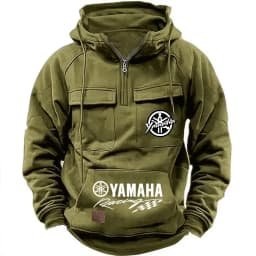 2026 New Yamaha Logo Men Multi Pocket Zip Up Hooded Sweatshirt Motorcycle Racing Outdoor Sports Top