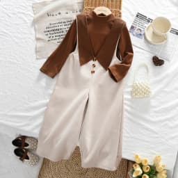 Bear Leader Autumn/Winter Korean Version Brown Long Sleeve Girls' Clothing Solid Color Children's Top and Bottom Clothes Set