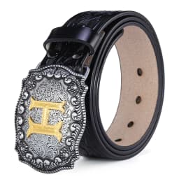 Western Belt Men Genuine Leather Belts for Men Women Cowboy Cowgirl Big Letters Buckle Gold Male Belts Long Black Brown Quality