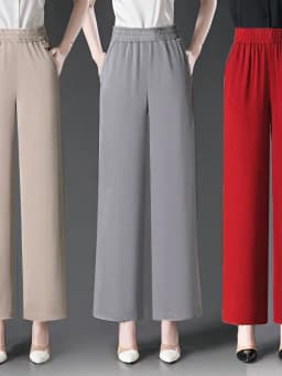 Summer Thin High Waist Draped Wide Leg Pants Women's Pleated Linen Straight Cut Loose Fit Nine Points Slimming Trousers