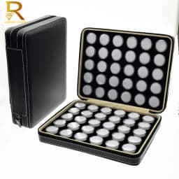 Loose Gemstones Jewelry Display Box Beads Organizer Container Round Gem Box PU Leather Diamond Exhibition Storage Carrying Case
