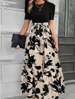 Women Dresses 2026 Spring Summer floral printed round-neck elegant dress exotic vacation style women's clothing vestidoes