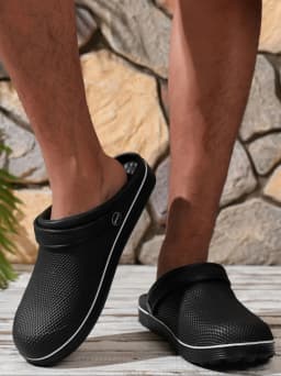 Men's All-Season Casual Simple Everyday Solid Color Eva One-Piece Flat Slip-On Closed-Toe Half-Mule Anti-Kick Anti-Splash Fishing Shoes Beach Shoes