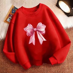 Pullover Crew Neck Fashion Pink Color Bow Design Y2k Hoodie Children's Sweatshirt Hoody Girls Kawaii Casual Hoodies