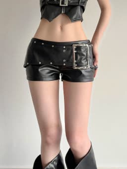 Women Black Gothic Emo Y2K Mini Shorts Sexy Wide Belt Leather Short Pants Low Waist Bodycon Shorts Micro Boot Short Summer 2026