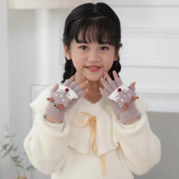 6-10 Years Old Boy Girl Fur Wool Knit Kid Soft Half Finger Flip Glove Children Winter Warm Cute Cartoon Fox Knit Mitten I89