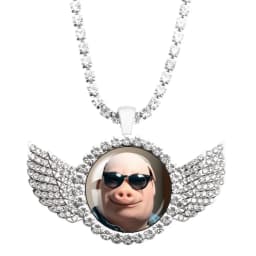 John Pork Is Calling Answer Call Phone Humor Funny Pig Graphic Glass Cabochon Angel Wings Pendant Necklace Jewelry Giftwholesale
