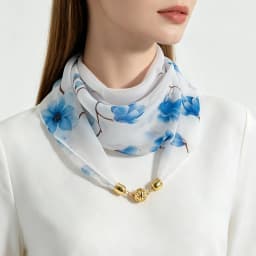 Magnetic Buckle Thin Chiffon Decorative Neck Scarf, Magnolia Print Neck Wrap, Lazy Scarf Quick Easy Fastening Neckerchief