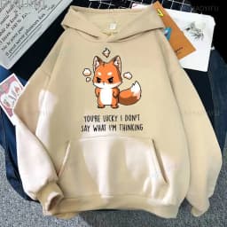 Cute I Don't Give A Fox Cute Animal Kawaii Hoodie Loose Fleece Pullover Hip Hop Hoodies Streetwear Cartoon Women Men Sweatshirts