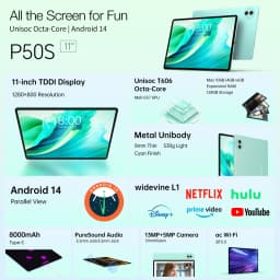 Teclast P50S Set Tablets PC 11'' TDDI Max.12GB RAM 128GB ROM Unisoc T606 Octa Core Android 14 Widevine L1 8000mAh 13MP+5MP