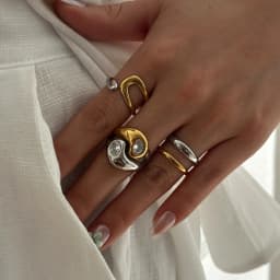 Stainless Steel Two Tone Ring for Women Trendy Parallel Double Line Irregular Geometry Stacking Ring Waterproof Daily Jewelry