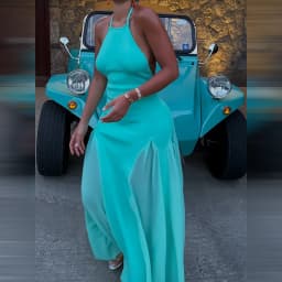 Elegant Turquoise Halter Neck Mermaid Maxi Dress Chic Sleeveless Backless Bodycon Gown 2026 New Formal Summer Vacation Vestidos
