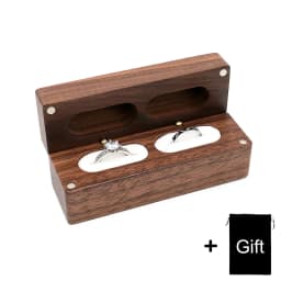 Wood Double Ring Box Free Engraving Name Wedding Ring Engagement Bearer Box Custom Proposal Modern Rustic Wedding Wide Ring Box