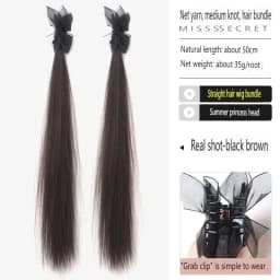 2PCS Fashionable Highlight Elf Ear Synthetic Wig Sweet Princess Head Mesh Bow Clip-on Curly Hair Ponytail Wig for Women Daily
