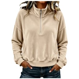 Womens Quarter Zip Pullover Long Sleeve Velvet Sweatshirt Soft Cozy Lightweight Fall Winter Outfits Casual Loose Color Hoodie
